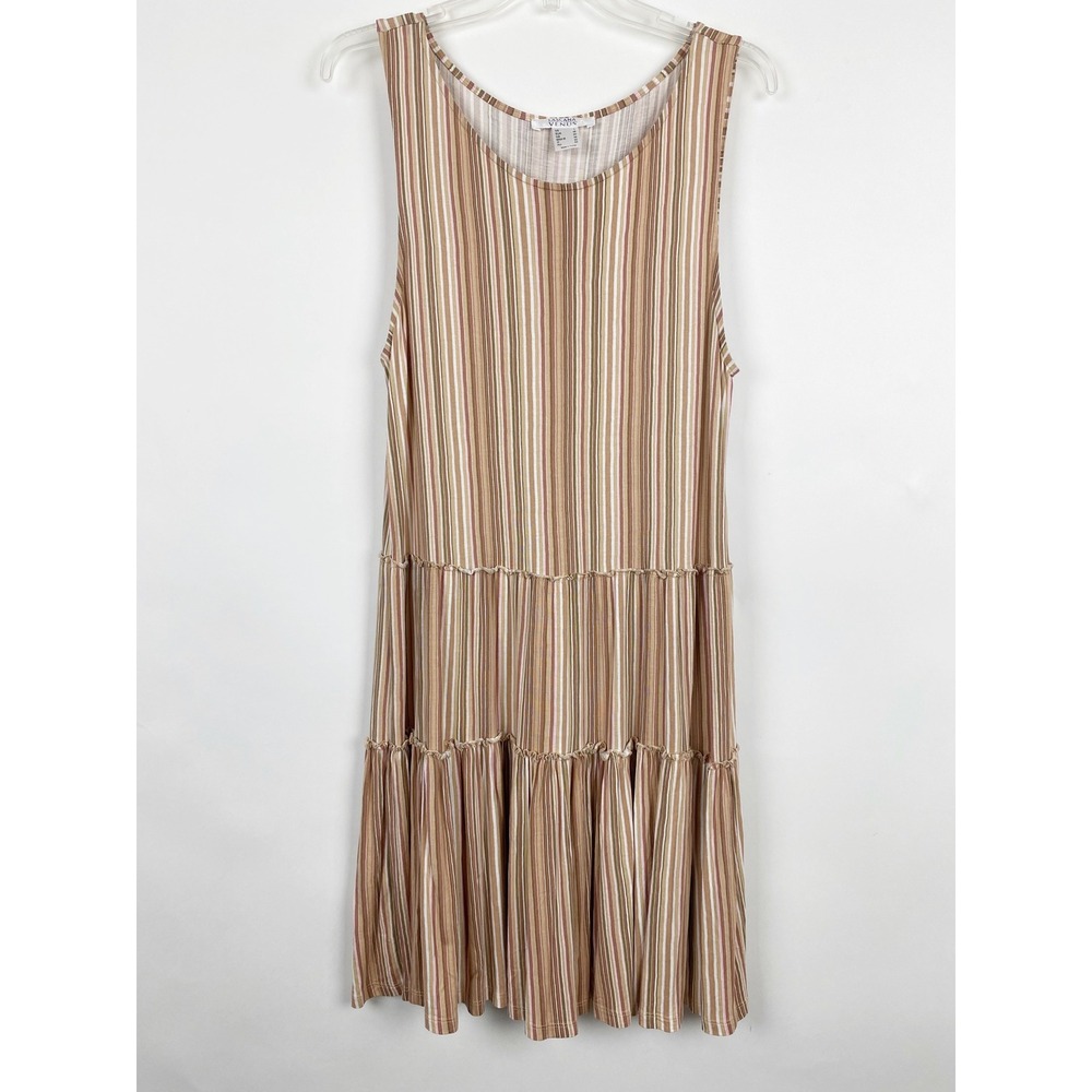 Lascana for Venus Striped Tiered Babydoll Sleeveless Dress Womens L Brown Pink